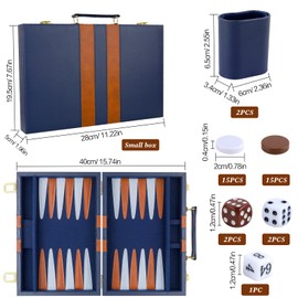 TOPTAN Backgammon Set 2 Players Classic Backgammon Sets for Adults Board Game with Premium PU Leather Case Portable and Travel Backgammon Set (Navy, 11inch)