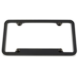Black Chrome License Plate Frame, Comes with Chrome Screw Covers & Hardware, Made in USA (Notched Bottom)