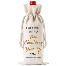 New Job Gifts Wine Bag - New Beginning Pairs Well with A New Chapter of Your Life Wine Gift Bag, Reusable Drawstrings Wine Bags Leaving Retirement Gift for Women Men Colleague Boss Friends Coworker