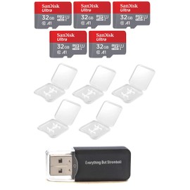 SanDisk Ultra 32GB Micro SD SDHC Memory Flash Card (5 Pack) UHS-I Class 10 SDSQUAR-032G-GN6MN Wholesale Lot Bundle with 5 Plastic Jewel Cases and Everything But Stromboli Card Reader