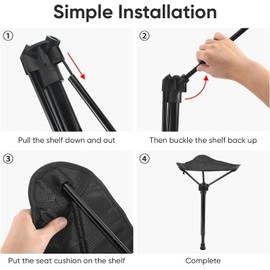 WANLIAN Portable Folding Stool, Retractable Hiking Chair, one Leg Adjustable Stool, Mountaineering, Camping, Outdoor Barbecue, Fishing and Concert,3 Gear Height Adjustable,Black