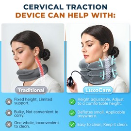 LuxoCare Portable Inflatable Neck Pillow - Adjustable Neck Support Pillow for Nape Relaxation, Portable Nape Rest with Air Pump for Home and Travel (Grey)