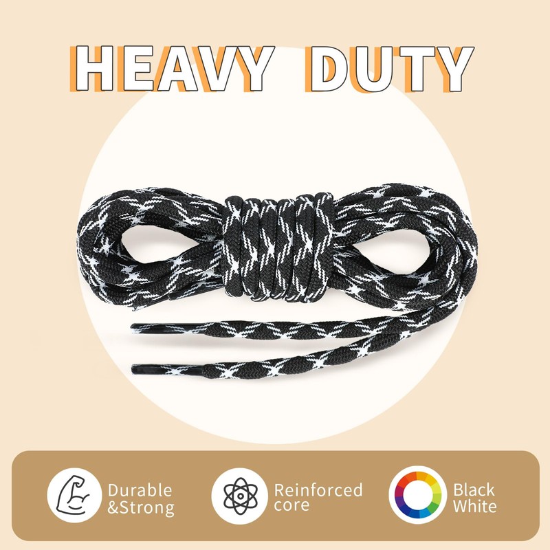Stepace Round Boot Laces (2 Pairs) 4.5 mm Heavy Duty