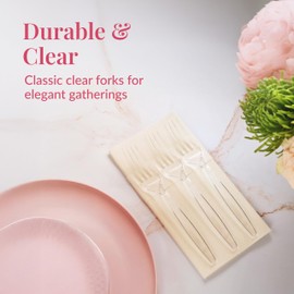 Prestee Clear Plastic Forks 100 Count - Heavy Duty Disposable Forks, Crystal Clear Silverware, Durable Plastic Utensils for Parties, Events, and Catering - Bulk Flatware Set for Any Occasion