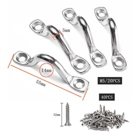 AISHOW Pack of 20 M5 Stainless Steel Pad Eye 304 Stainless Steel Kayak Pad Deck Loops Eye Straps Fender Eyelet Boat Top Pad Eye with 40 Screws for Kayak Decks Canoe Rigging