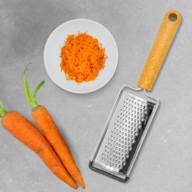Fackelmann BIO Hand Grater, Stainless Steel Function Head With Wood Fibre Handle, 23.5x5.8x2cm, Silver & Light brown/Orange