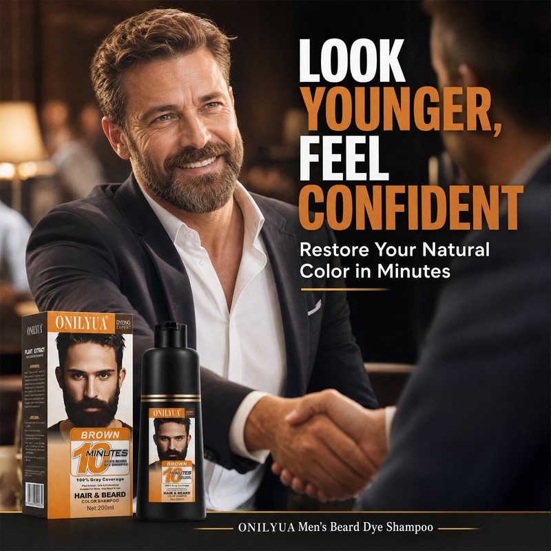 Men's Mustache & Beard Dye Shampoo Dark Brown, 3 in