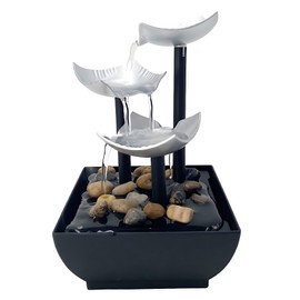 GFHGJH Fuente de Tres Niveles de decoración Interior, Mini Fuente, Decoración del hogar de guijarros，Sonidos cómodos y relajantes，Ideal para dormitorios y oficinas (Plata)