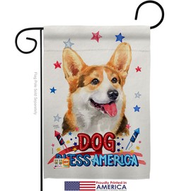 Breeze Decor Patriotic Pembroke Welsh Corgi Garden Flag Set with Stand Animals Dog Puppy Spoiled Paw Canine Fur Pet Nature Farm Animal Creature Small Gift Yard House Banner Made in USA 13 X 18.5