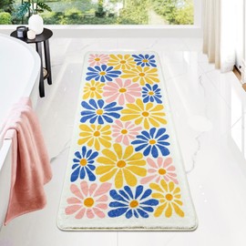SHIYUE - Alfombra de baño larga de microfibra esponjosa para baño, antideslizante, impermeable, suave, para decoración de tina de interior (18 x 47 pulgadas, bonita floral)