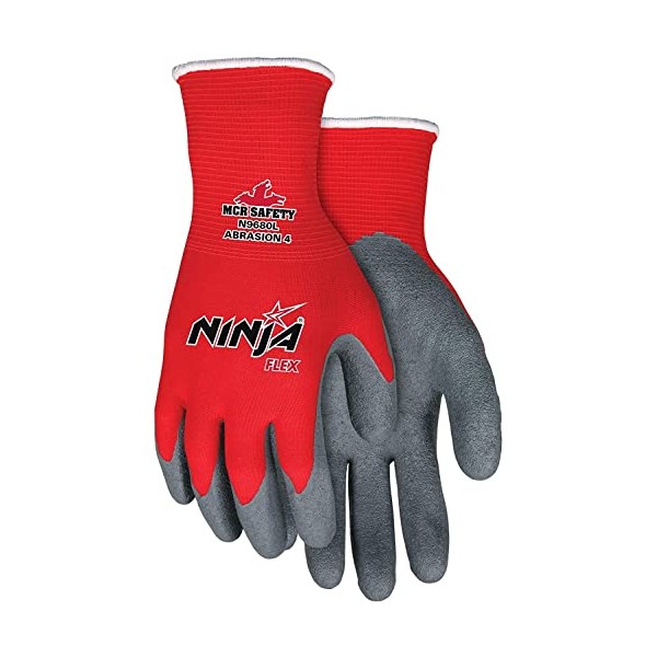 Memphis N9680S Ninja Flex Latex-Coated Palm Gloves N9680M Small Red/Gray