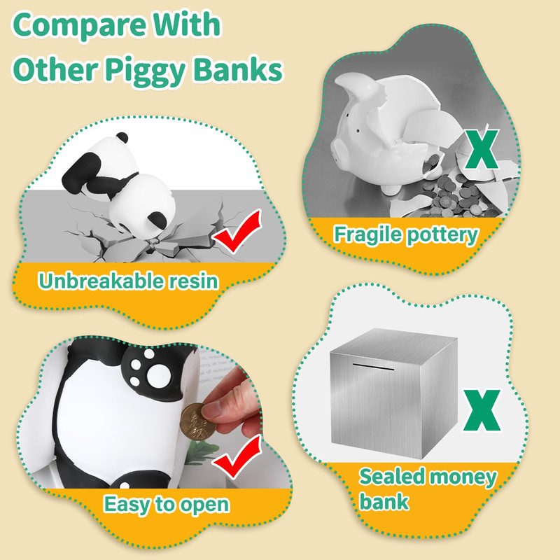 H&W Panda Money Bank, Shatterproof Piggy Bank, First Coin Bank,