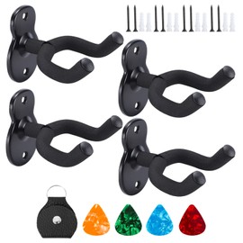 Guitar Wall Mount,Ukulele Hanger Hook Holder Stand Guitar Hangers Hooks for Acoustic Electric Bass Guitars and Ukulele (4 set, Black)