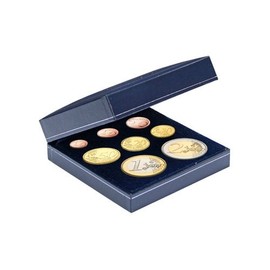 SAFE 7916 Elegant Dark Blue Coin Case with Silver Embossing on the Lid for Coins up to 80 mm or Ideal for Euro Coin Sets KMS