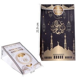 Eid Mubarak Gift Bags, Pack of 12 Eid Mubarak Favor Bags, 18 Stickers Eid Mubarak Gift, Eid Mubarak Party Favor Bags, Ramadan Candy Bag with Stickers
