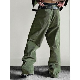 Floerns Men's Loose Fit Corduroy Elastic Waist Slant Pocket Straight Leg Pants Army Green Solid XL