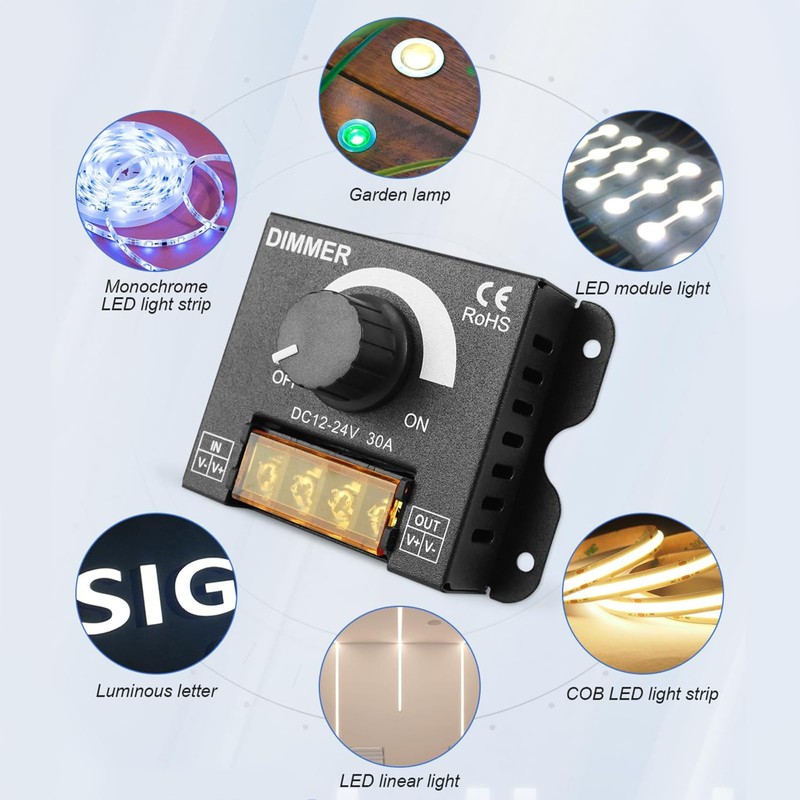 Leloco LED Light Strip Dimmer DC12V/24V PWM (Continuous Dimming), Brightness