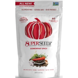 SuperSeedz Dry Roasted Pumpkin Seeds Somewhat Spicy – 8g Protein, Non-GMO Gluten-Free, Keto Snacks – Nut Free & School Friendly Organic Pumpkin Seeds – 5oz Bag Large European No Shell Pepitas