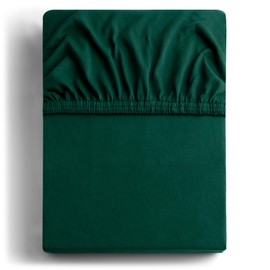 DecoKing Fitted Sheet Small Double Cotton Jersey Boxspring, Amber Collection, 100x200-120x200 cm Bottle Green