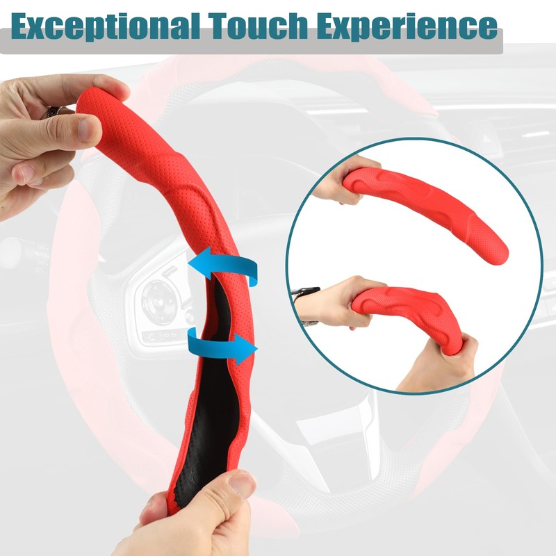 GIANT PANDA Leather Steering Wheel Cover, Car Accessories Interior, 3-Piece