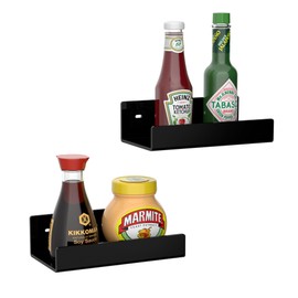 Hexsonhoma 18 cm Black Acrylic Wall Shelves for Home Decor, Pack of 2, Acrylic Dining Room Organiser Shelves for Wall, Wall Mounted Storage Display Shelf