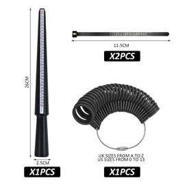 Set of 4 Plastic Ring Stick Measuring Tools, Ring Size Measurer, Ring Tape Measure, Measuring Ring, Ring Gauge Combo, Finger Size Tool for Measuring Ring Diameter (Black)