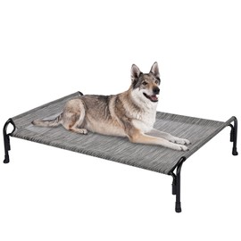 Veehoo Elevated Dog Bed, Outdoor Raised Dog Cots Bed for Large Dogs, Cooling Camping Elevated Pet Bed with Slope Headrest for Indoor and Outdoor, Washable Breathable, Large, Black Silver, CWC2204
