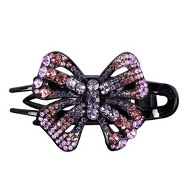 Lila Schleife Strass Hair Clip – 9,5 cm Krokodil glänzend Clip mit violett/champagnerfarben/blauen Kristallen, rutschfeste Zähne, Party/Hochzeit, Geschenk Haarclip