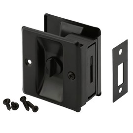 Prime-Line N 7578 Pocket Door Privacy Lock with Pull, Matte Black Finish (Single Pack)