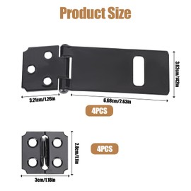 3Inch Lock Hasp Latch, 4 Pack Black Hasp Latch Padlock Hasp Door Slide Latch Safety Packlock Clasp Gate Locks for Wooden Fence, Pet Cage, Cabinet, Window, Garden, Yard