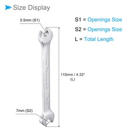 CoCud Thin Open End Wrench, Metric 5.5mm x 7mm, Double Ended 15 Degree Offset Slim Wrench - (Applications: for Thin Nuts, Narrow Spaces), 1-Pieces