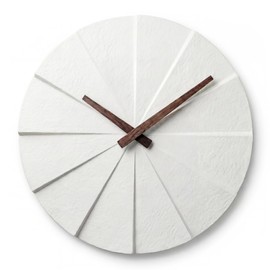 Driini Staircase Modern Wall Clock - Unique 10.5 in. Frameless Concrete Design - Contemporary, Minimalist Decor; No Numbers - Silent Battery Operated Clocks with Decorative Wooden Hands; White