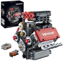 V8 Engine Model Kit That Works Micro Building Blocks Set - 8-Cylinder Visible Engine That Runs Mini Building Bricks with Motor, Engineering Decoration for Adults, STEM Project for Adult, 478+PCS