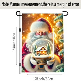 Cmialusie 12x18inch Merry Christmas Garden Flag Double Sided Santa Claus with Snow Globe Polyester Fiber Winter Yard Flag