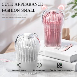 Cat Ears Portable Box flossing Sticks, 50pcs Mint Double line flossing Sticks, Fashionable and Beautiful, Fresh and Clean (Pink + White, 2 pcs)