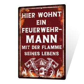 Putuo Decor 1 Piece Fire Engine Metal Tin Sign German Text Craft Vintage Plaque Wall Art Decor Gift for Friends Family Firefighters Grandpa Dad 7.9 x 11.8 Inches