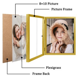 ORIVAN 8x10 Double Picture Frames Hinged Folding Photo Frames Vertical Stand Frames (Gold)