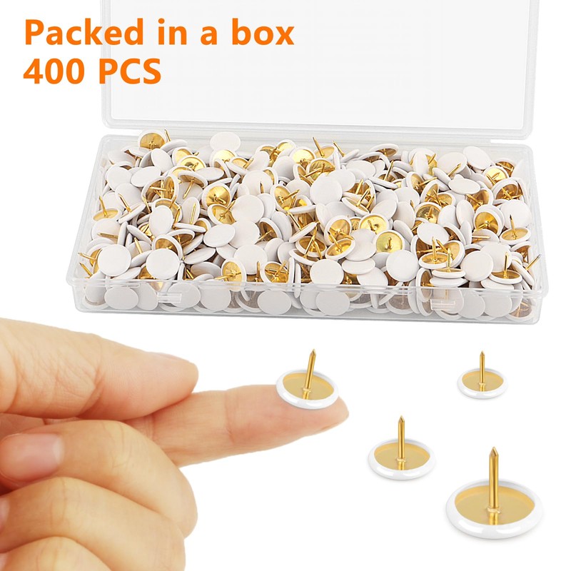 400 PCS White Drawing Pins Kit Round Head Thumbtacks Metal