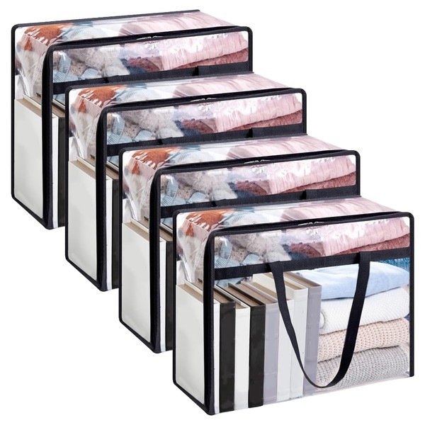 Voittozege 4Pcs Clear Clothes Storage Bags 40L Storage TotesTransparent Moving