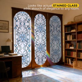 OHTMERU 3D Stained Glass Window Privacy Film, Heat Control UV Blocking Static Cling Decorative Window Film for Bathroom,Front Door,Home Non Adhesive,23.6 x 35.4 inches Azure Bloom