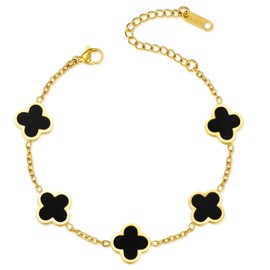 URSUNDAOP Gold Four Leaf Clover Bracelet for Women, Lucky Bracelet,Black