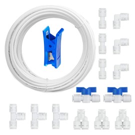HUAZIZ 15 m white universal connection set, RO water filter fitting, for 1/4 inch hose, refrigerator hose, water hose (Y + T + I + L type + shut-off valve)