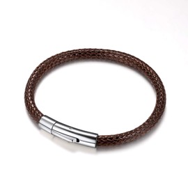 Richsteel Men's Leather Bracelet Engraved Stainless Steel Real Leather Black / Brown Waterproof 18-22 cm Bracelet, Stainless Steel