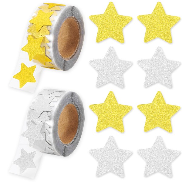 Whaline 1200Pcs Glitter Gold Silver Star Stickers Glitter Self Adhesive