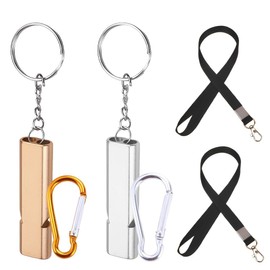 IKOPFLN Pack of 2 Stainless Steel Emergency Whistle, Loud Emergency, High Decibel Signal Whistle with Lanyard and Keyring for Camping, Hiking, Hunting, Sports, Dog Training (Gold + Silver), a