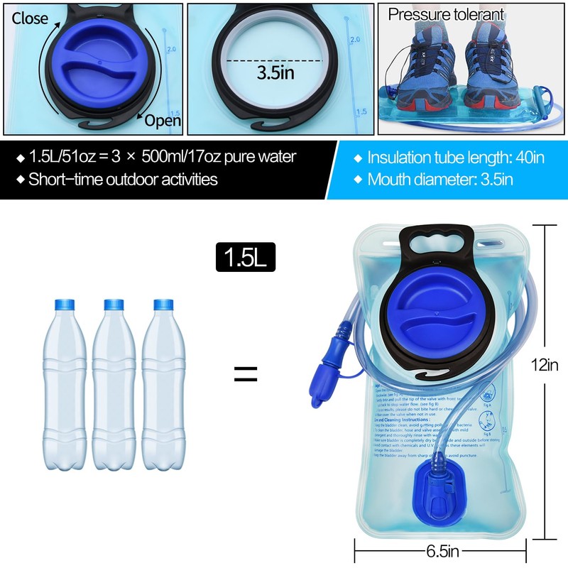 Mdvora 1.5L Hydration Bladder, Large Opening Water Storage Bladder Bag,