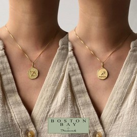 Boston Bay Diamonds Reversible Double Sided Freeform Round Diamond Saggitarius Zodiac Astrology Pendant Necklace in 14K Yellow Gold Plated Sterling Silver with 18 Inch Box Chain