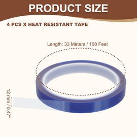 PATIKIL PET Heat Tape 12mm x 33m(108ft), 4 Rolls High Temp Resistant Transfer Tape for Sublimation PCB Masking Wire Splicing DIY Crafts, Blue