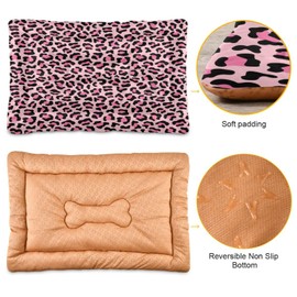 YETTASBIN Pink Leopard Crate Pet Bed, Portable Washable Dog Cat Mat, Soft Comfortable Pet Mattress with Non-Slip Bottom for Dogs Cats Sleeping, 36 x 24 Inch