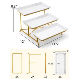 Yedio 3 Tier Serving Tray Set Porcelain Tiered Serving Platters, Collapsible Sturdier Stand with Stable Cross Bars, 12 Inch Three Layer Serving for Party Entertaining Food Display Fruit Dessert
